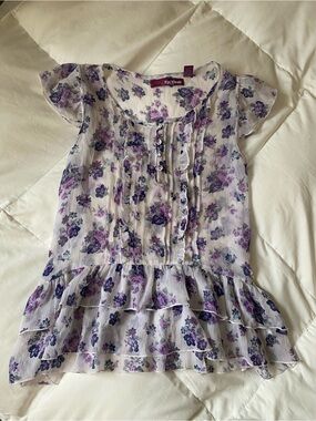 Epic Threads Lavender and Purple Floral Ruffle Blouse
